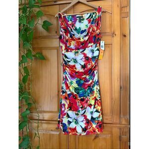 Lauren Ralph Lauren  Faux Wrap Ruched Poppy Floral Jersey Dress SZ 8 NWT